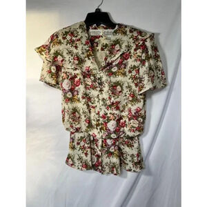 Women's Liz Roberts Floral Blouse Size 8 White Red‎